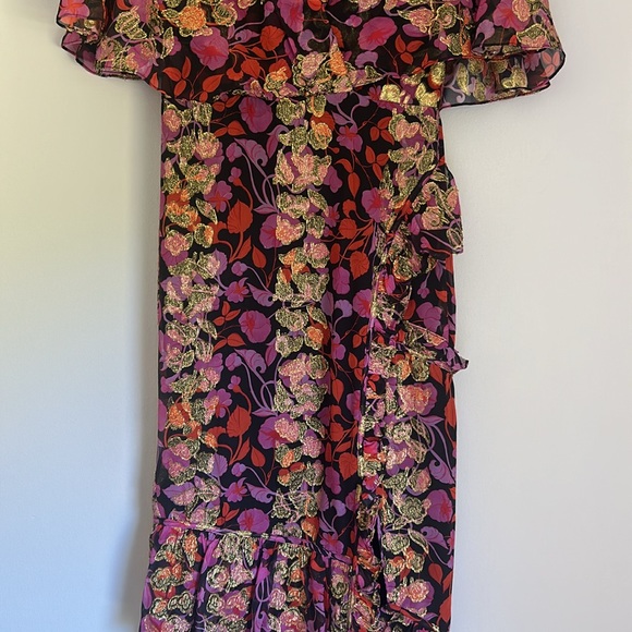 Saloni - Black w/ Pink, Orange & Gold Floral Print Maxi Dress Size 4 - Picture 4 of 14